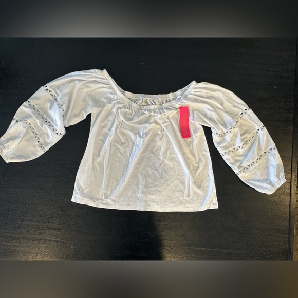 Lilly Pulitzer NWT White Katt Off Shoulder Blouse Top Size Large - Picture 3 of 5